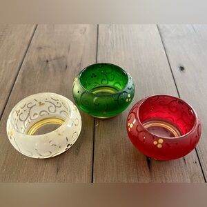 Vintage PartyLite Festive Flair Tealight Trio White Green And Red